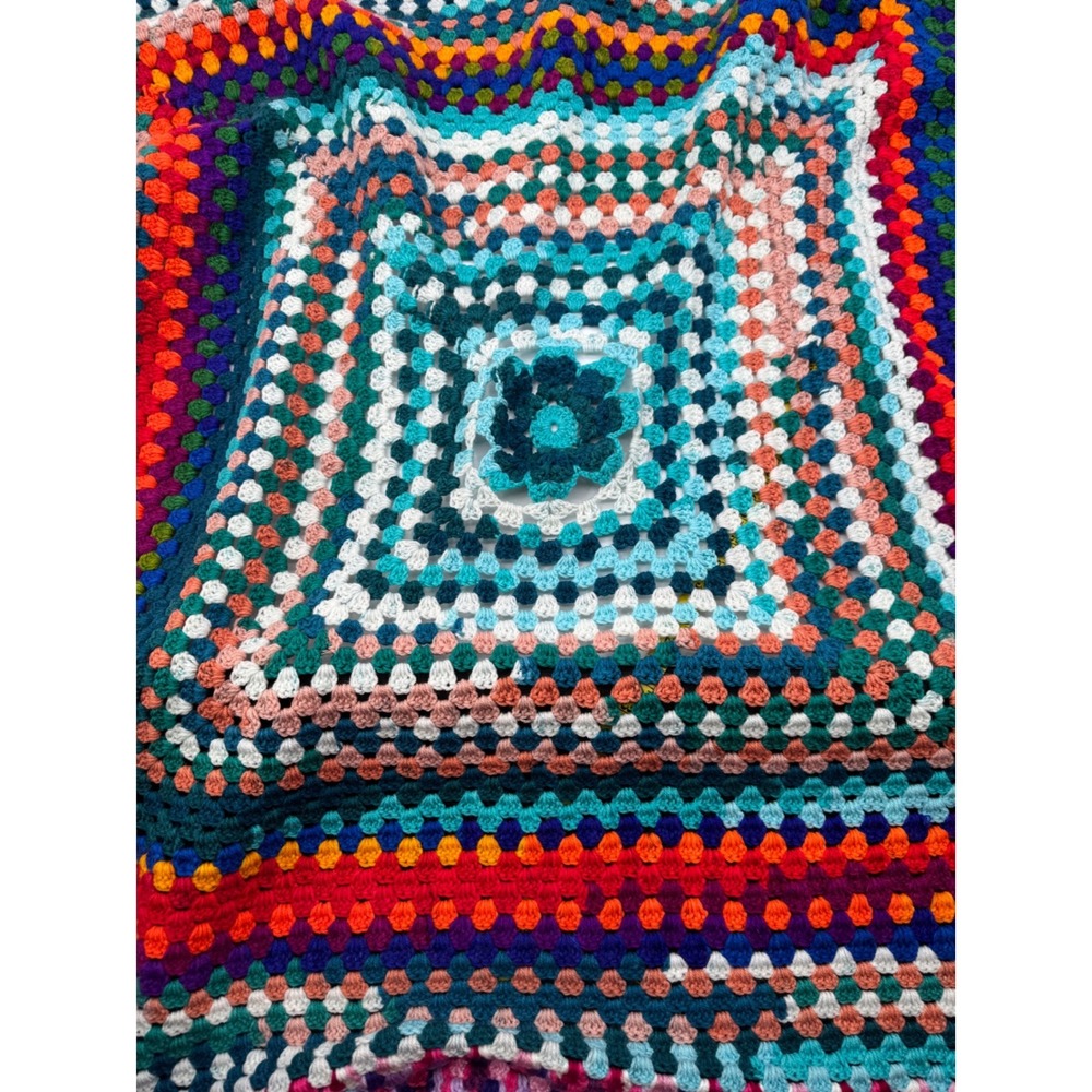 Handmade Crochet Granny Square Blanket Large Rainbowβ Boho Throw 68x56 Afghan